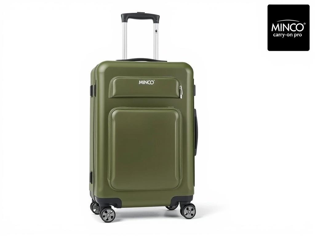 Monos Carry-On Pro hardside suitcase with front pocket in olive green color Monos Carry-On Pro hardside suitcase with front pocket in olive green color